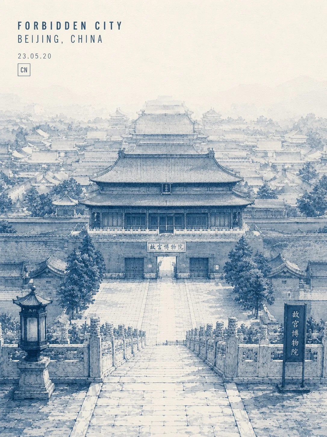 Minimalist great wall china travel poster illustration — Sonra