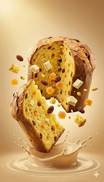 Sliced panettone dynamic photography