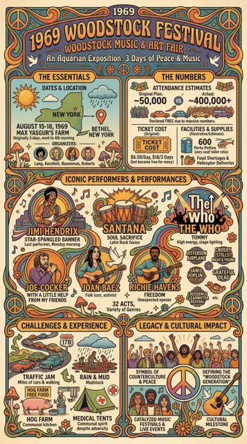 Woodstock festival visual guide