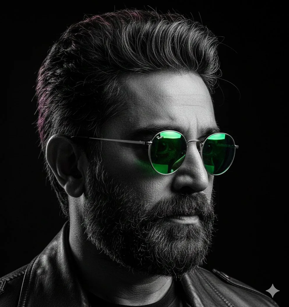 Black and white emerald sunglasses profile — Sonra