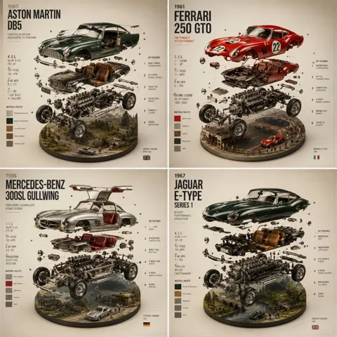 Luxury car exploded view poster dna