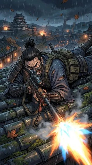 Moonlit castle samurai sniper