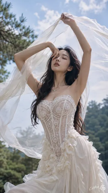 Fairycore goddess white gown low angle