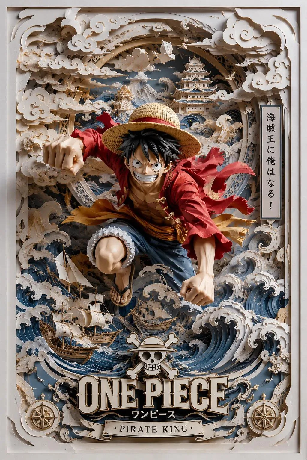 Anime pirate 3d papercraft shadow box poster — Sonra