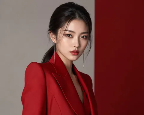 Ultra realistic korean fashion editorial red blazer portrait