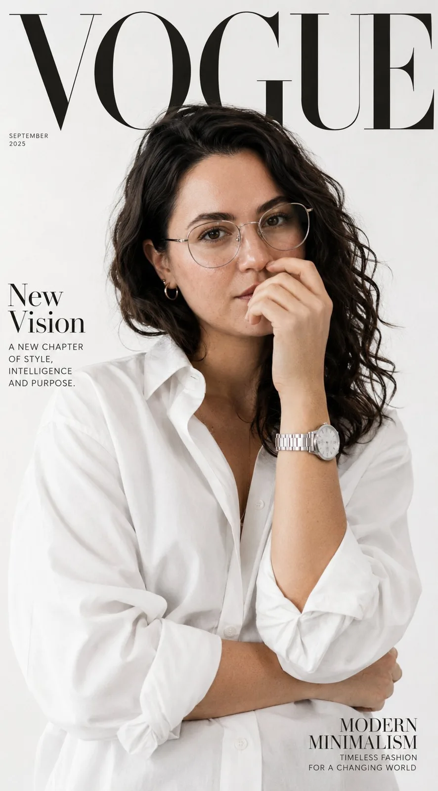 Minimalist vogue fashion magazine cover portrait — After