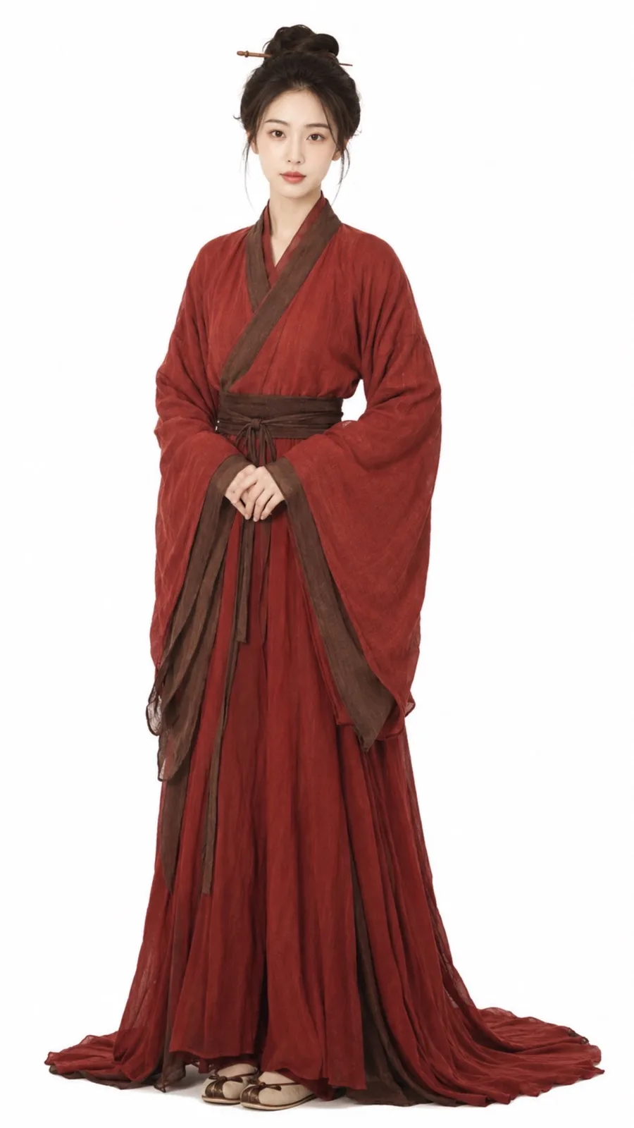 Elegant red hanfu ancient costume beauty studio portrait — After