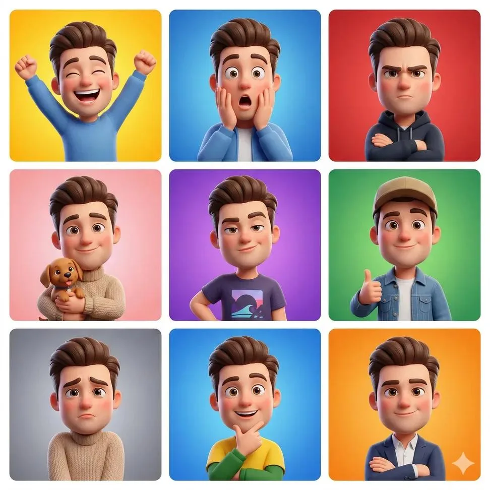 Pixar boy emoji grid — Sonra
