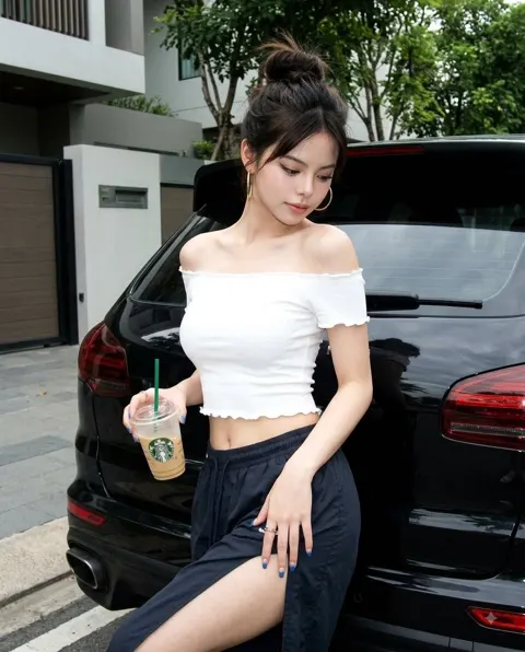 Retro ccd black suv street portrait