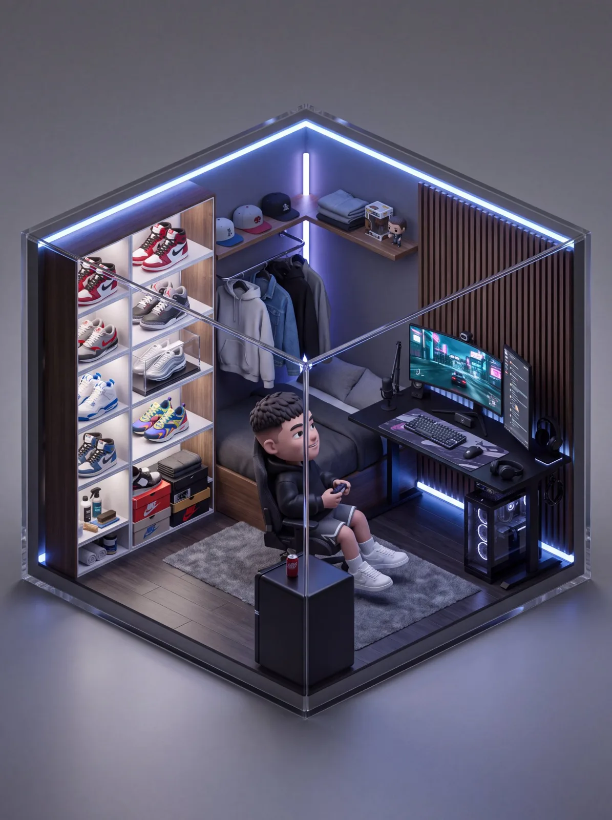 Isometric 3d cube miniature room prompt — After
