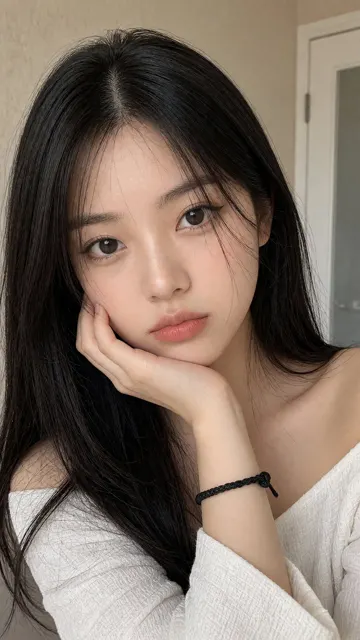 Realistic east asian woman selfie portrait