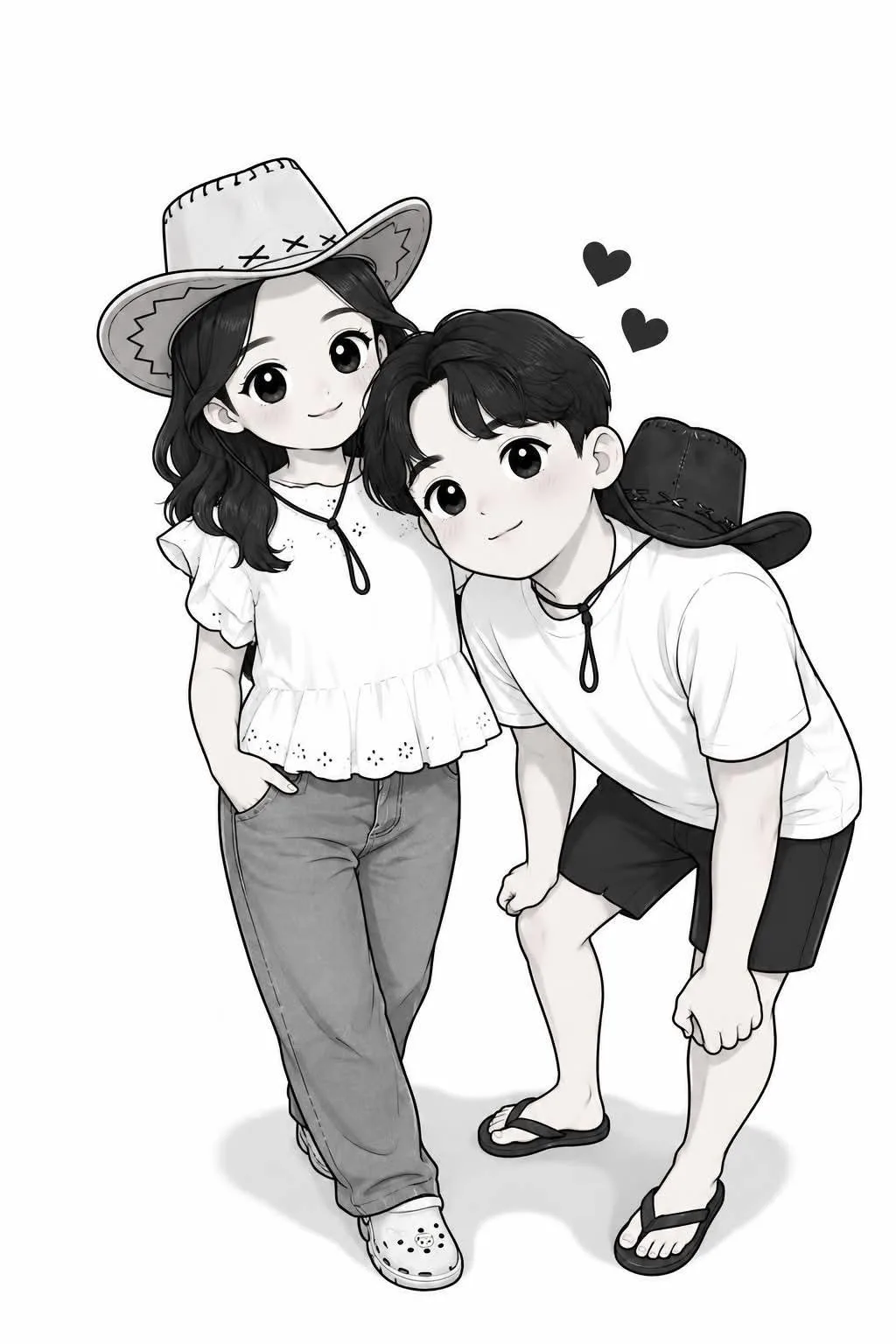 Black and white cute cartoon line art illustration — After
