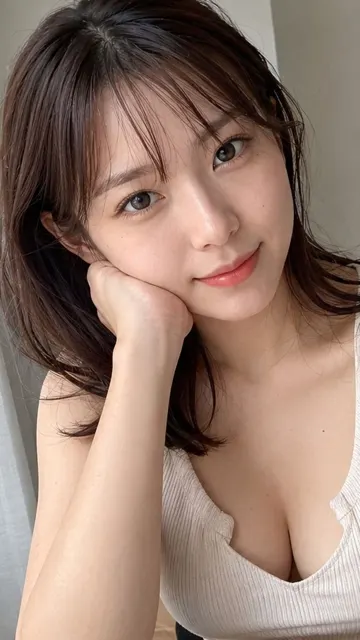 Japanese woman window selfie portrait