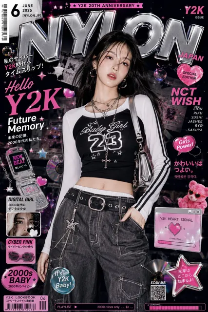 Y2k inspired east asian girl fashion artwork