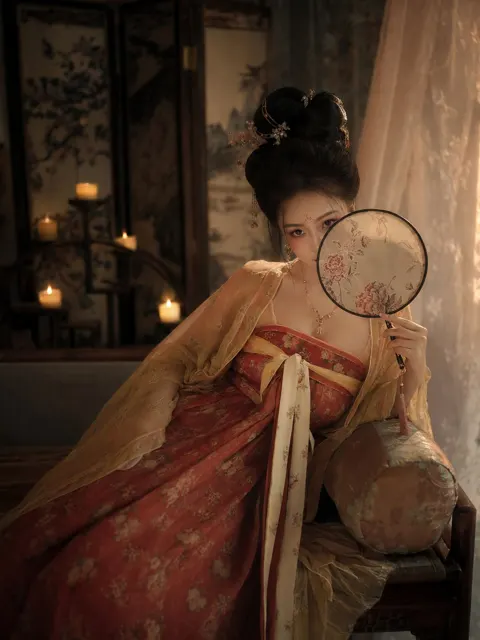 Tang dynasty boudoir beauty candlelight portrait