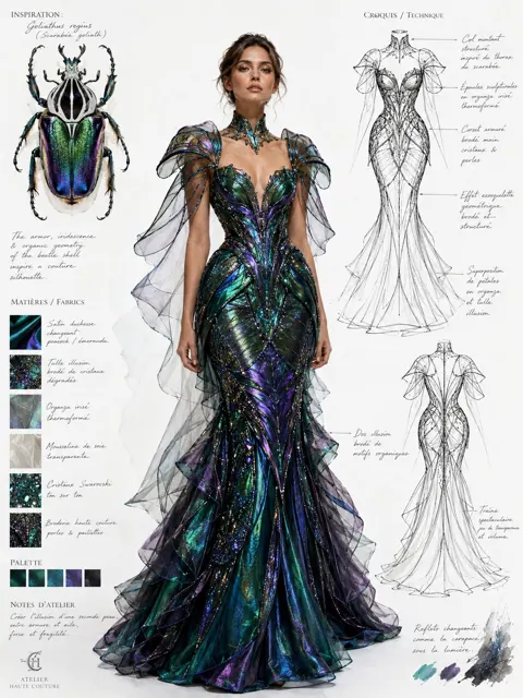 Ultra luxury haute couture inspired by jewel beetle