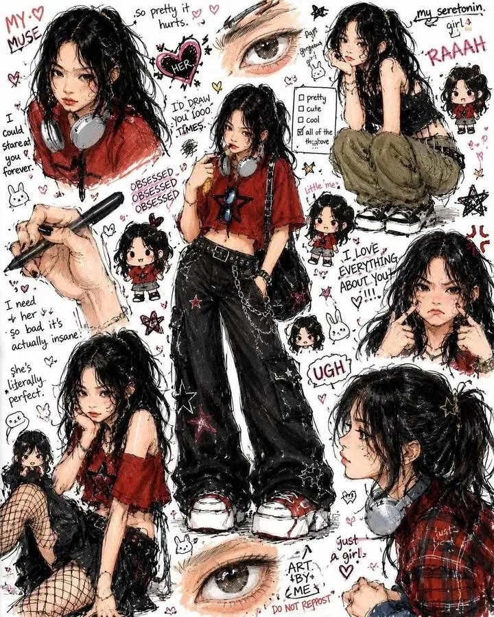 Anime doodle alt girl character study y2k — Sonra