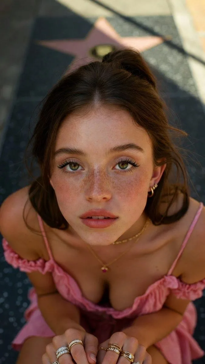 Golden hour overhead portrait on walk of fame — After