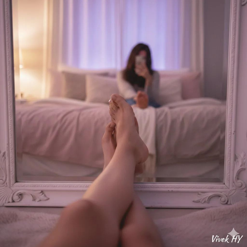 Soft cozy bedroom aesthetic reflection — After