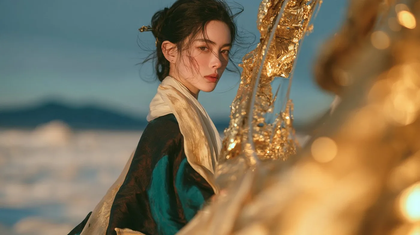 East asian woman salt plain observatory fantasy — After