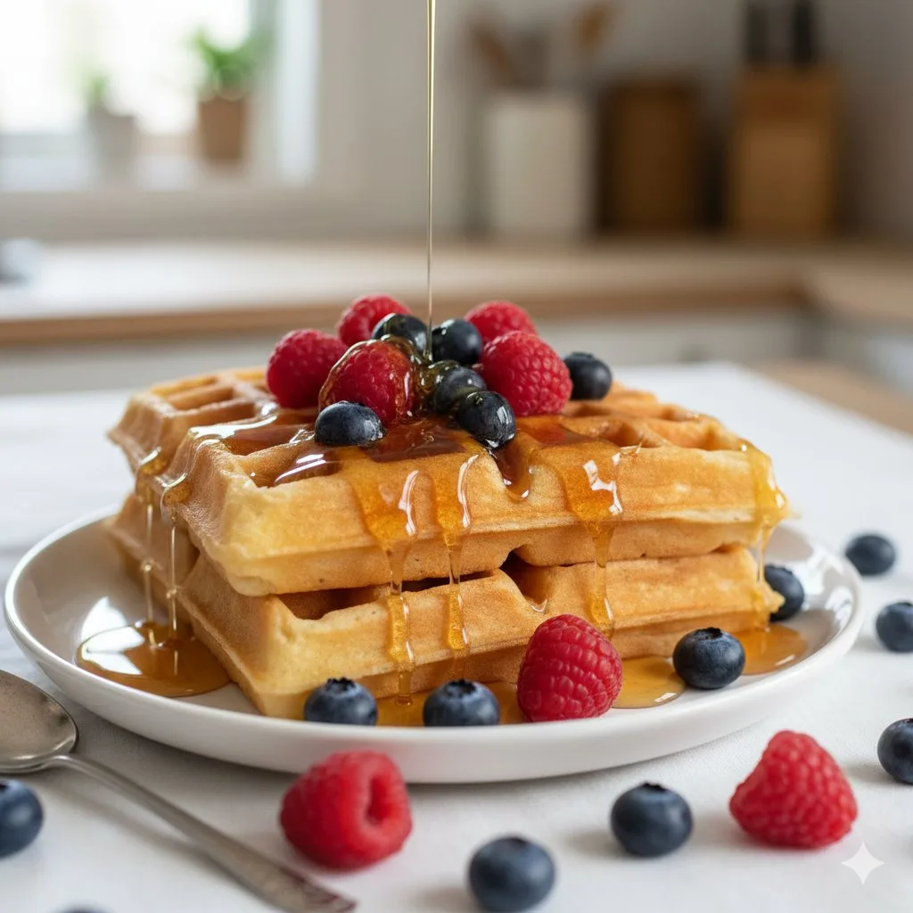 Golden belgian waffles maple syrup — After