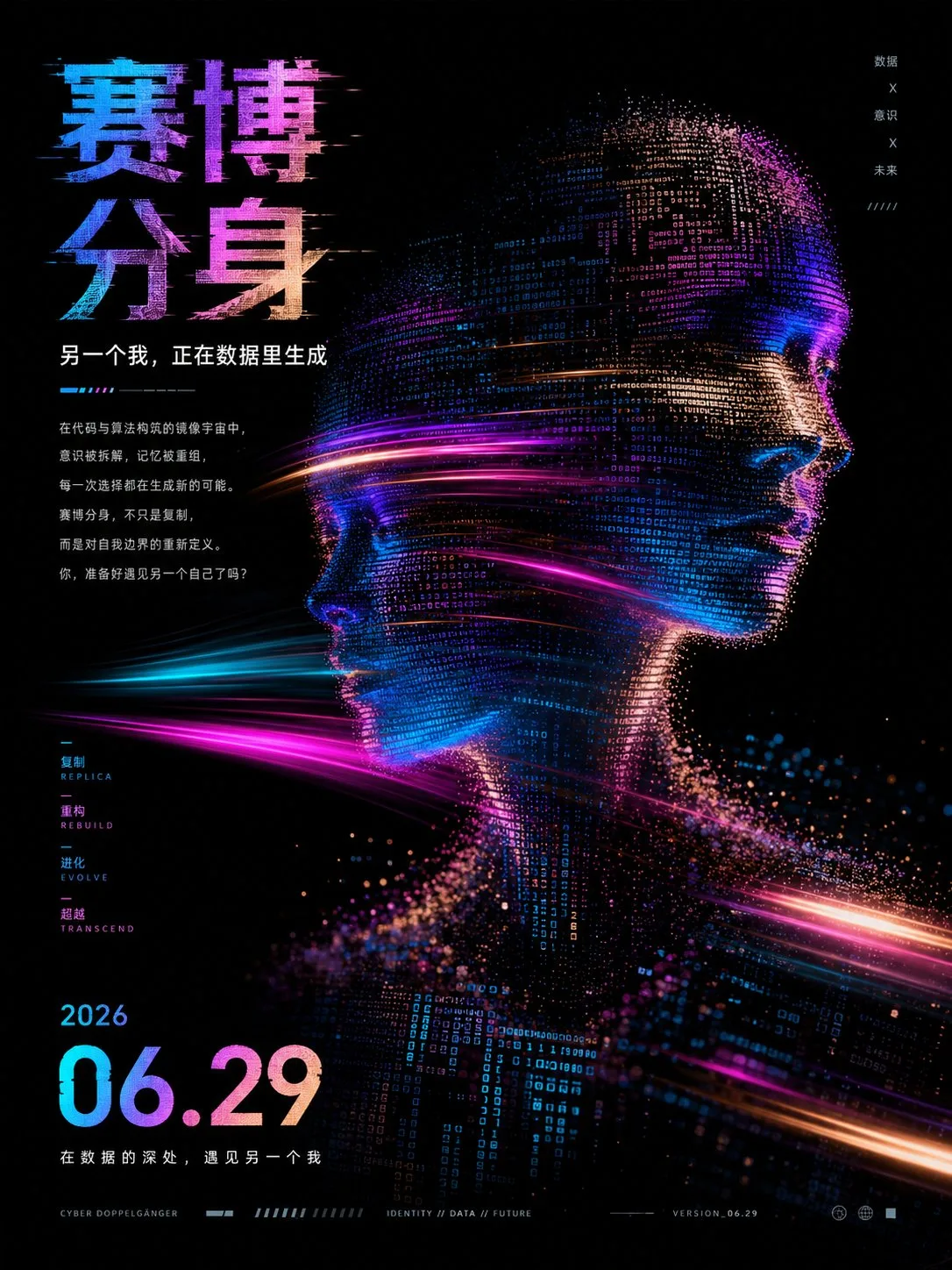 Futuristic cyber digital art exhibition poster — Sonra