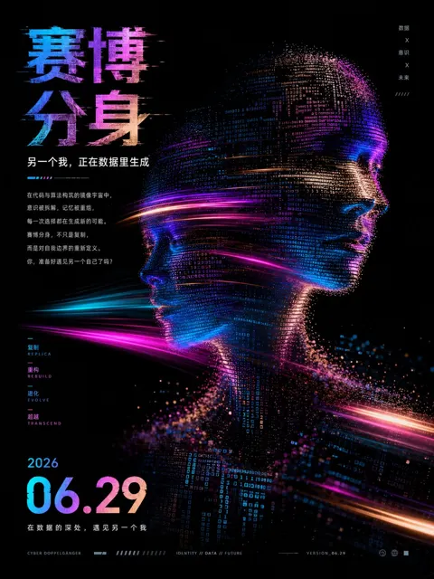 Futuristic cyber digital art exhibition poster