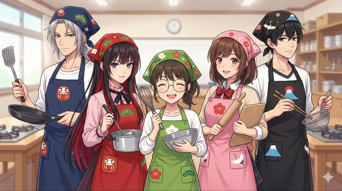 Colorful cooking class group portrait — Sonra