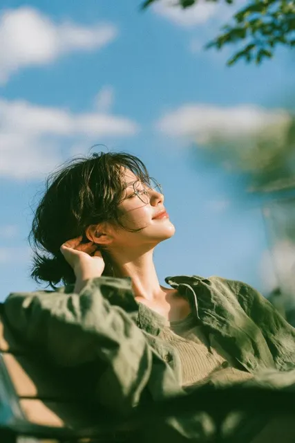 Ultra realistic cinematic portrait woman garden golden hour