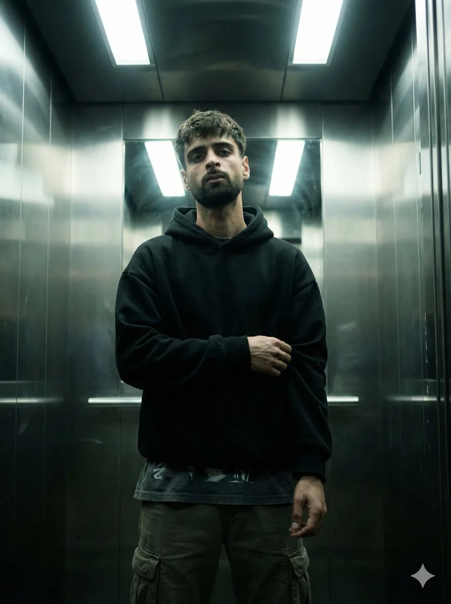 Cinematic portrait of cold youth in elevator — Sonra