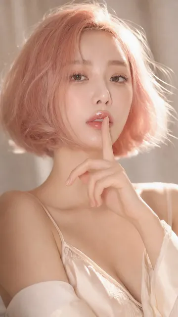 Korean editorial studio portrait pink bob shh