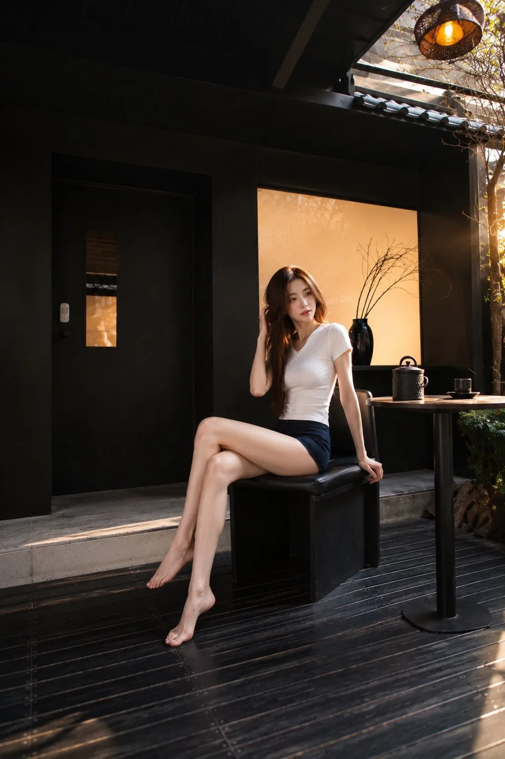 Hyper realistic japanese cafe elegant woman portrait — After