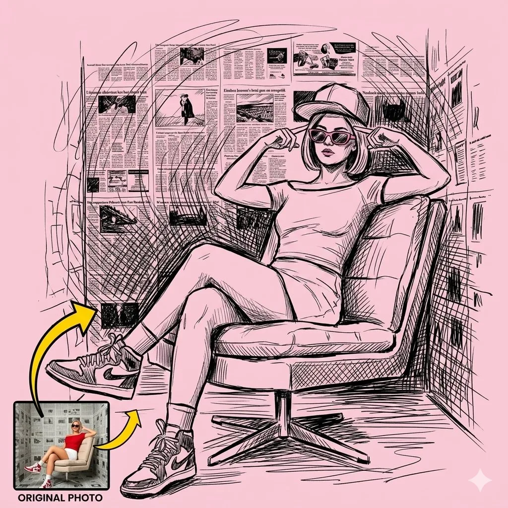 Ink sketch pastel pink fashion illustration — Sonra