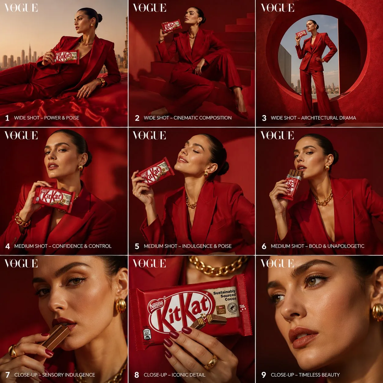 Vogue high fashion 3x3 storyboard grid — After