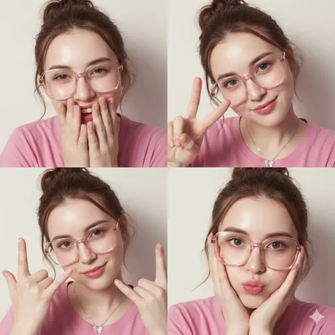 Transparent pink glasses creamy skin grid