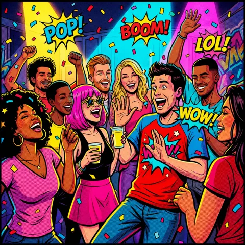 Pop art party comic book style illustration