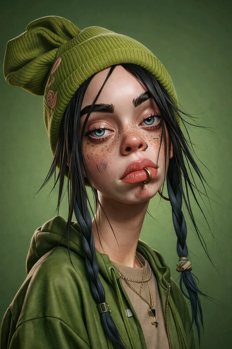 Green hair freckle cool girl 3d portrait — After