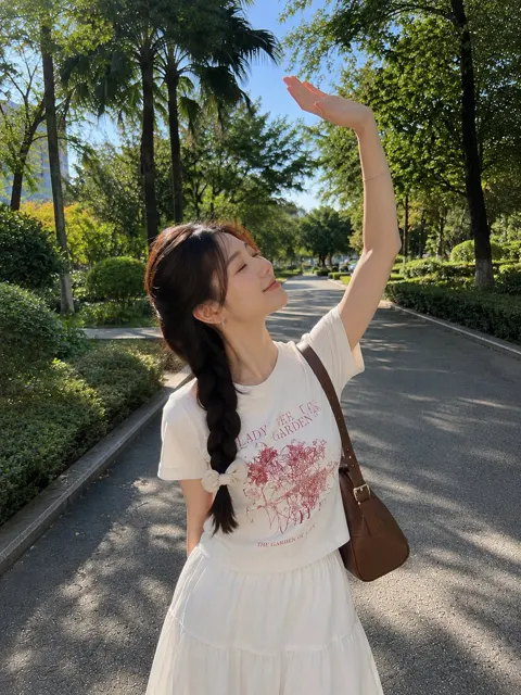 Photorealistic young woman park pathway lifestyle portrait
