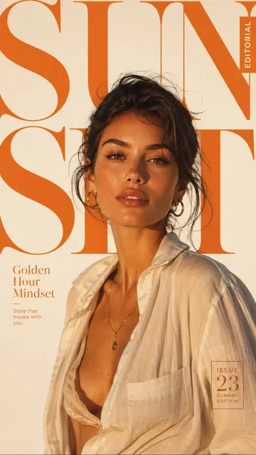 Premium sunset orange fashion magazine cover