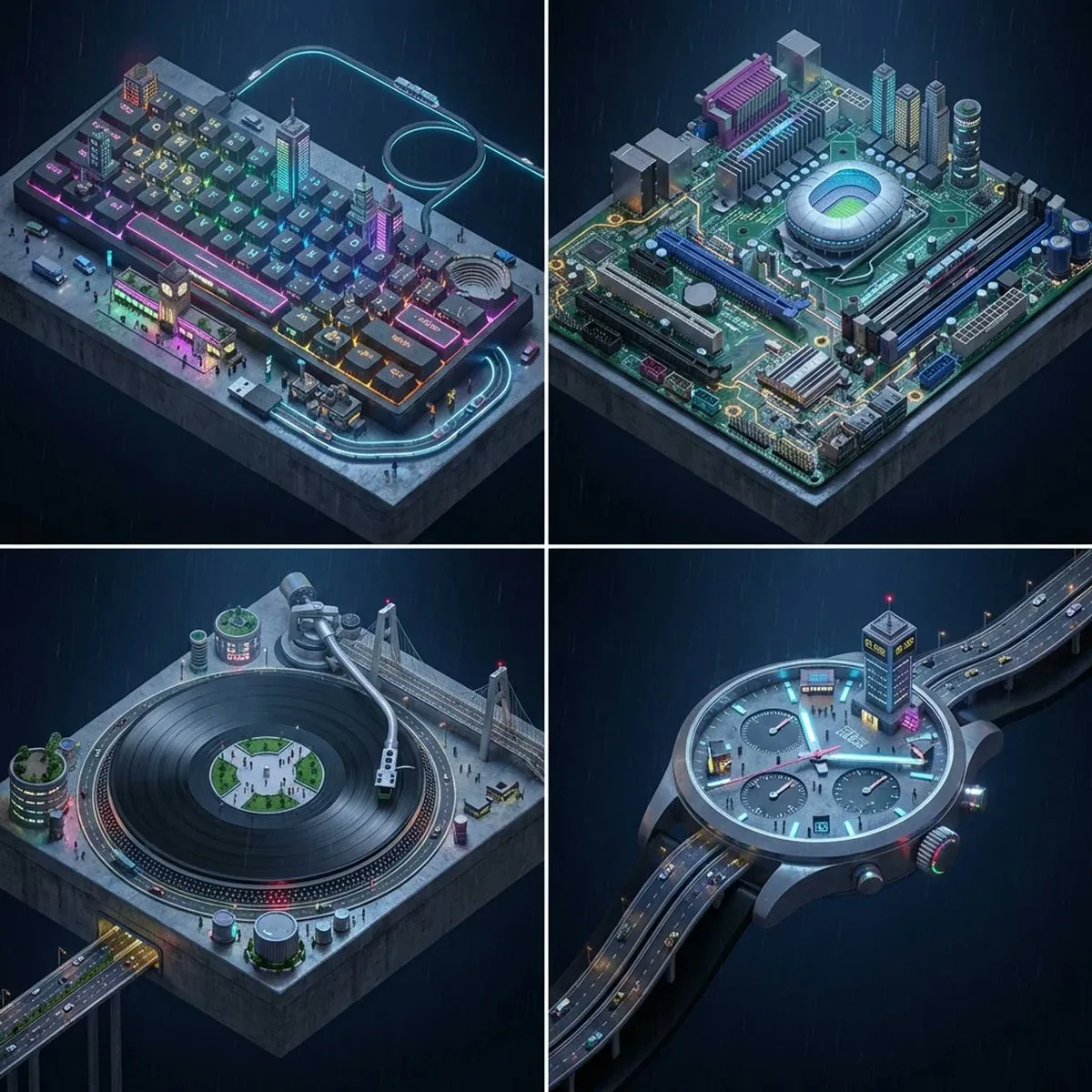 Cyberpunk object micro city — After