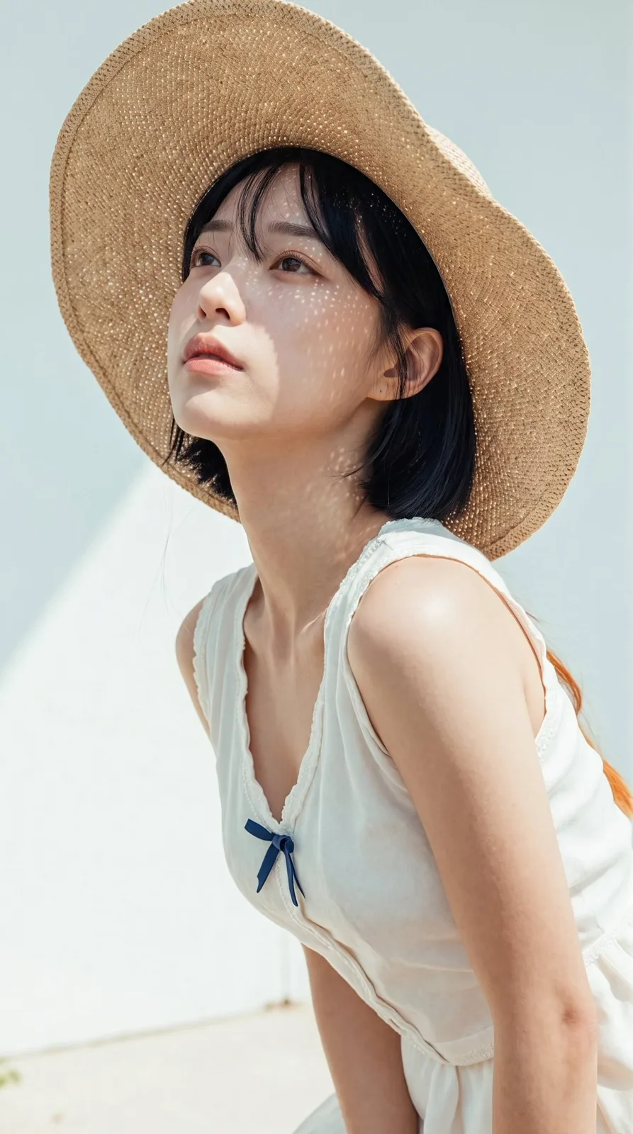 Realistic portrait woman sunhat midday sun — Sonra