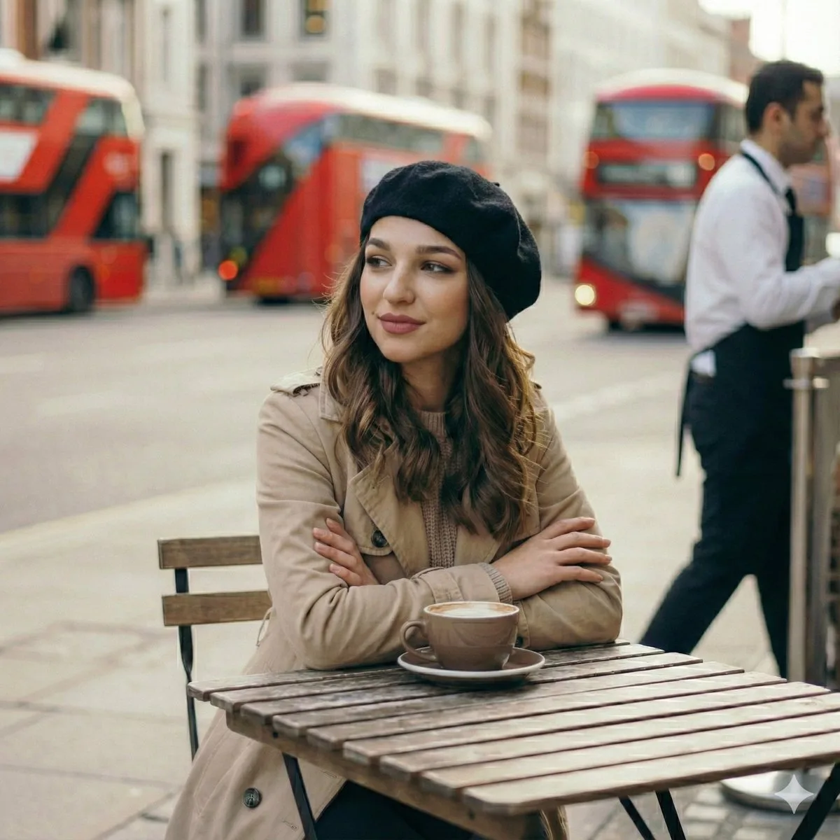 London spring morning cafe girl — Sonra