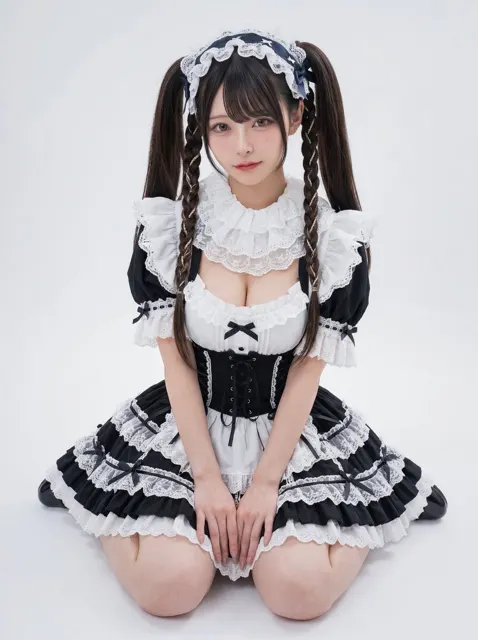 Photorealistic blue pigtail maid