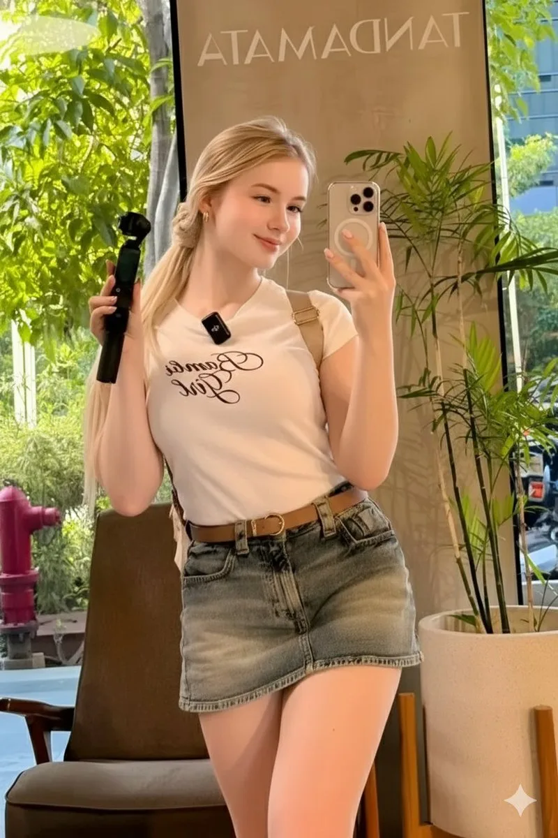 Sunny cafe blonde iphone mirror selfie — Sonra