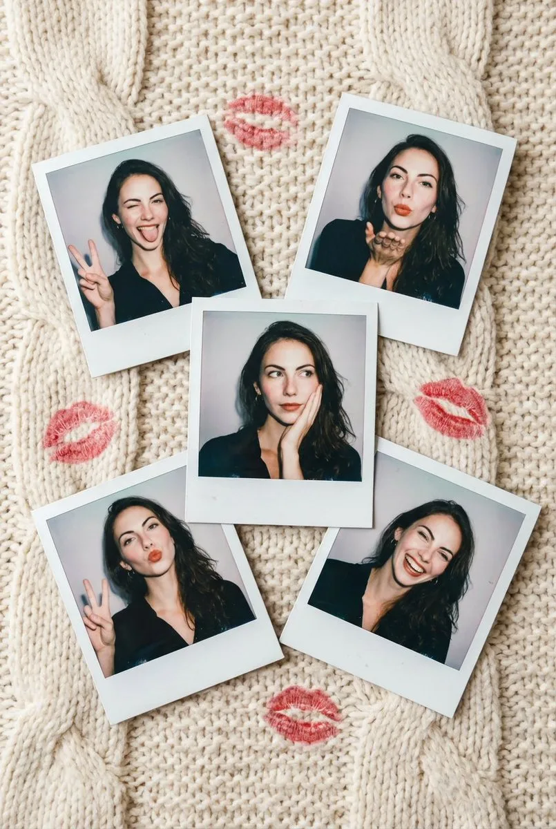 Vintage polaroid playful girl on blanket — Sonra