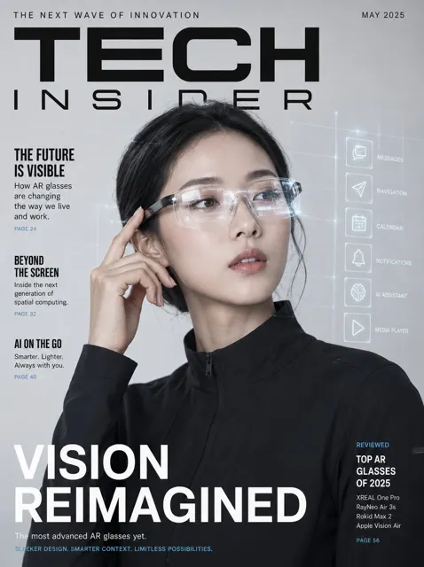 Ultra realistic ar smart glasses tech magazine cover