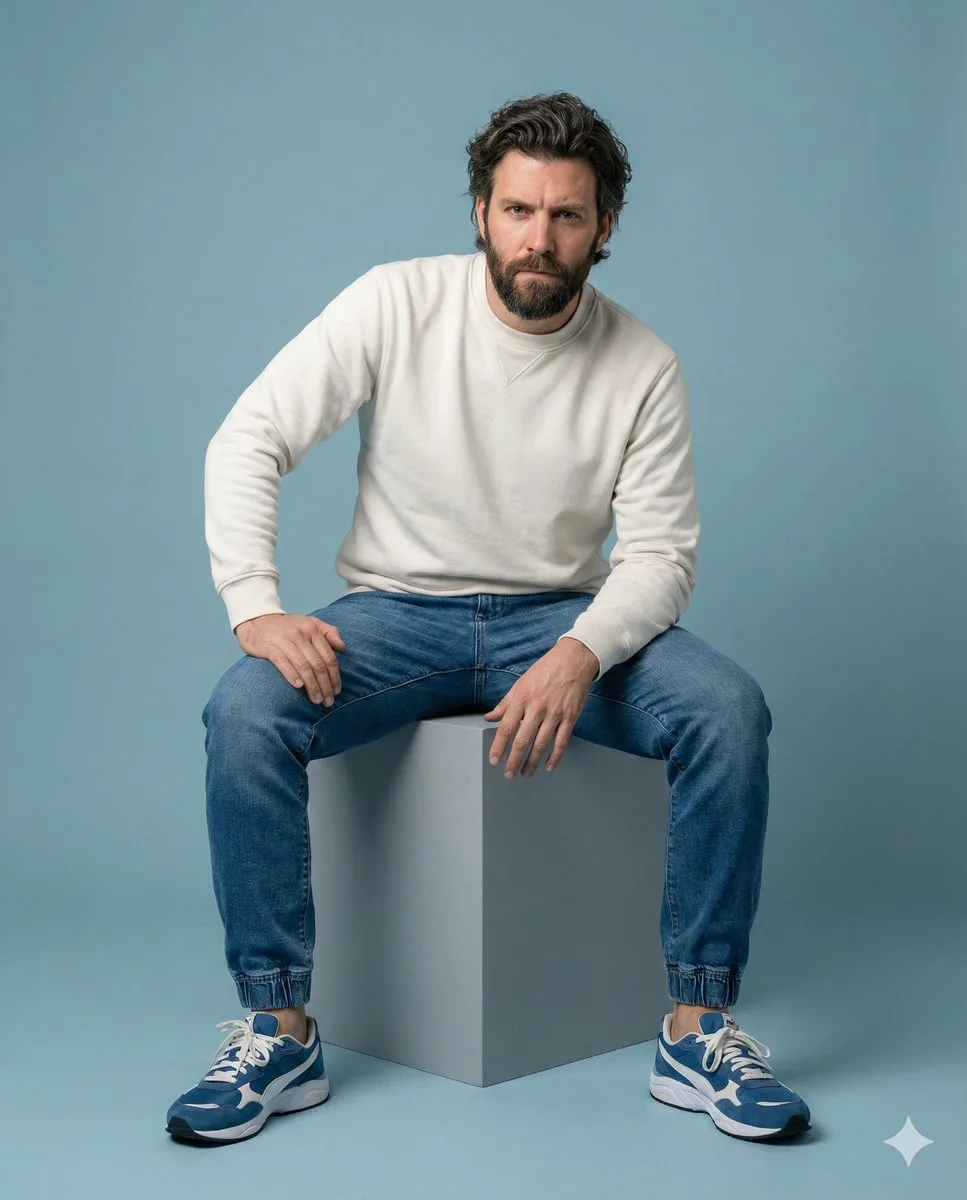 Minimalist blue studio portrait — After