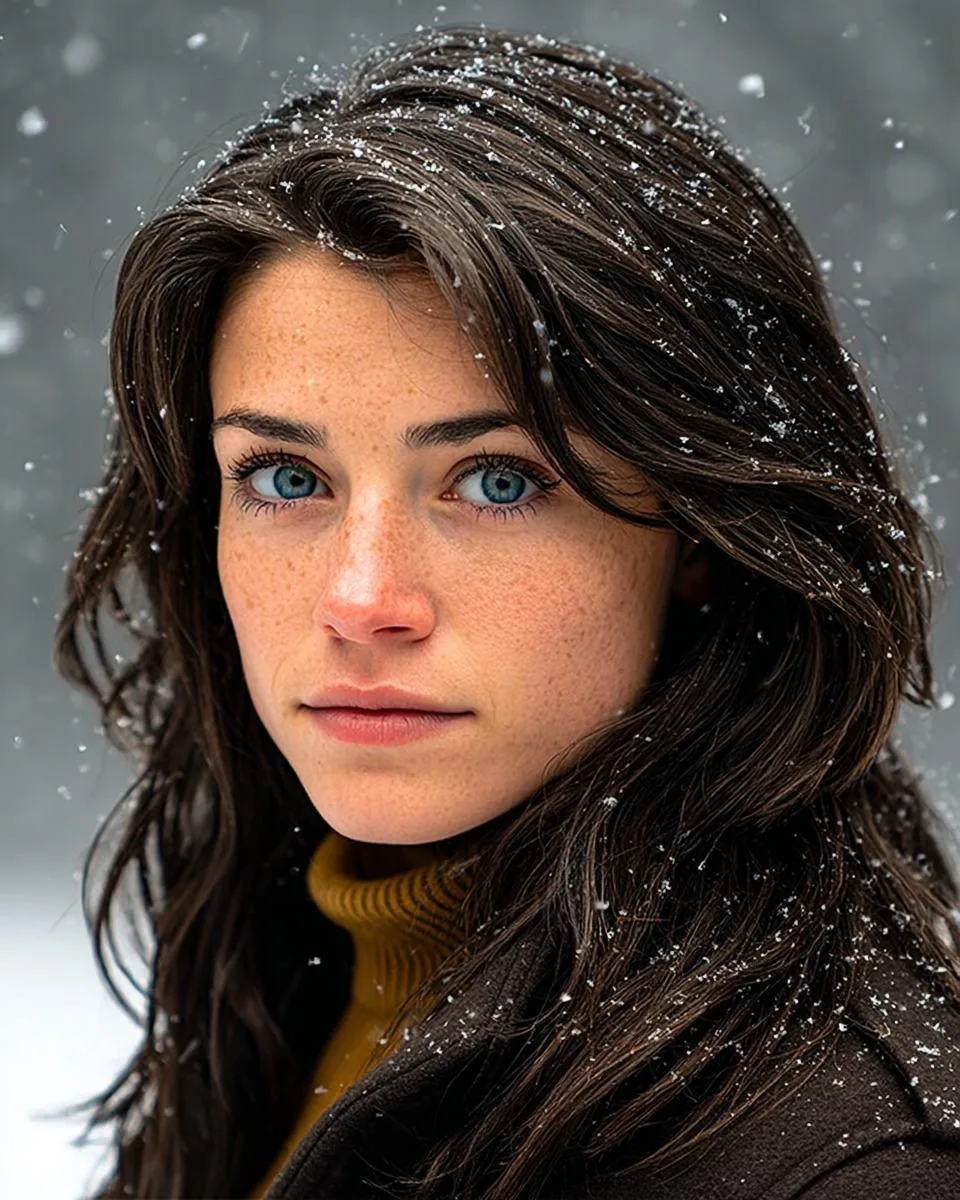 Staring blue eyed girl in snow — Sonra