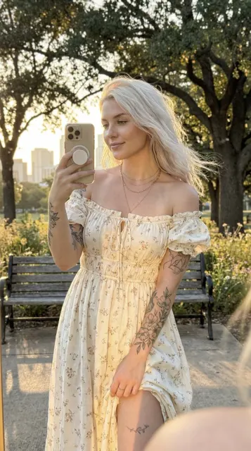 Sunset touching platinum hair girl
