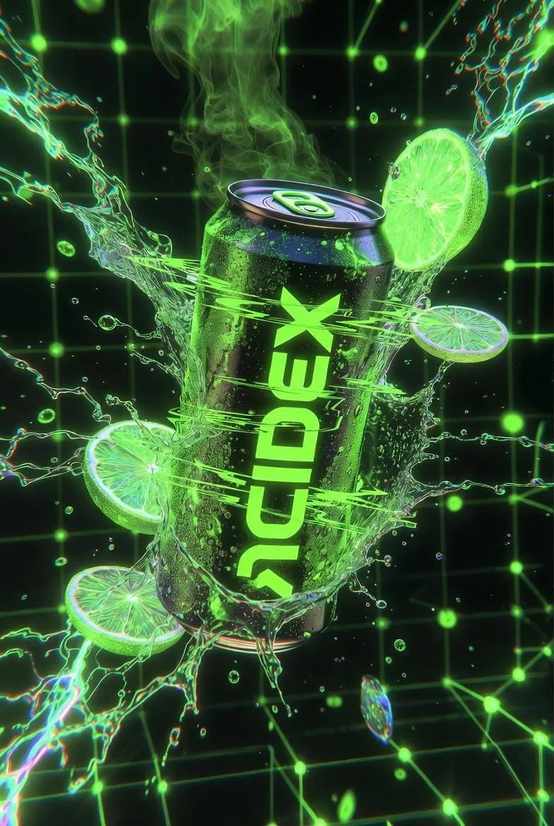 Cyber neon floating energy drink explosion — Sonra